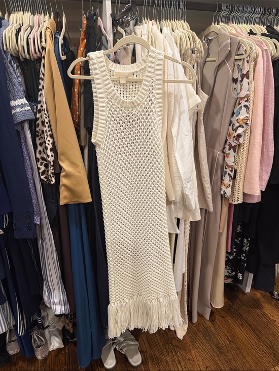 MICHAEL Michael Kors Dresses & Skirts - MICHAEL Michael Kors Cream Crochet Fringe Midi Dress